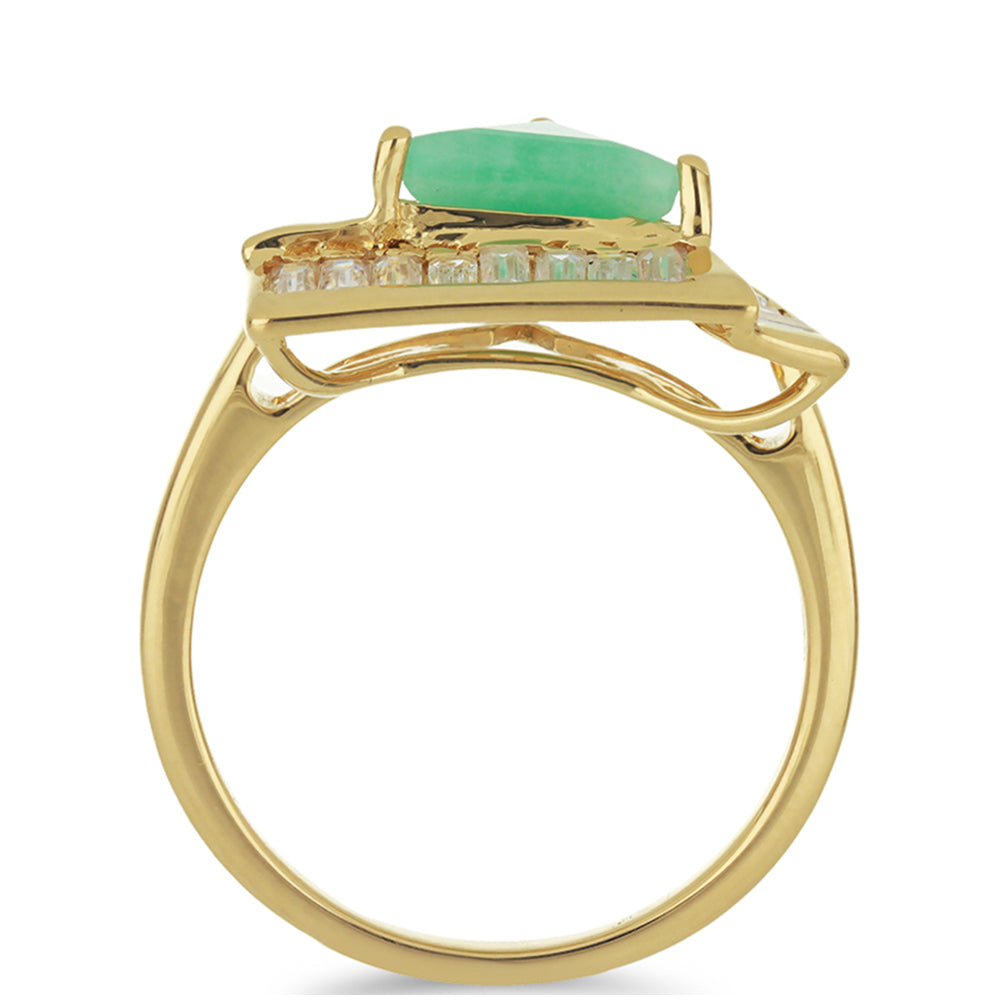 Anillo de Plata Bañada en Oro con Esmeralda de Brasil y Zircón Blanco 2 