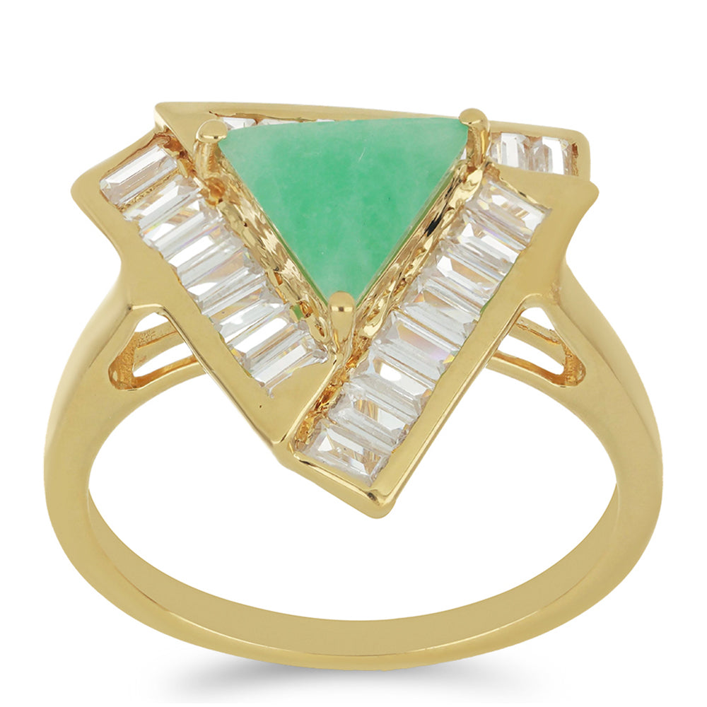 Anillo de Plata Bañada en Oro con Esmeralda de Brasil y Zircón Blanco