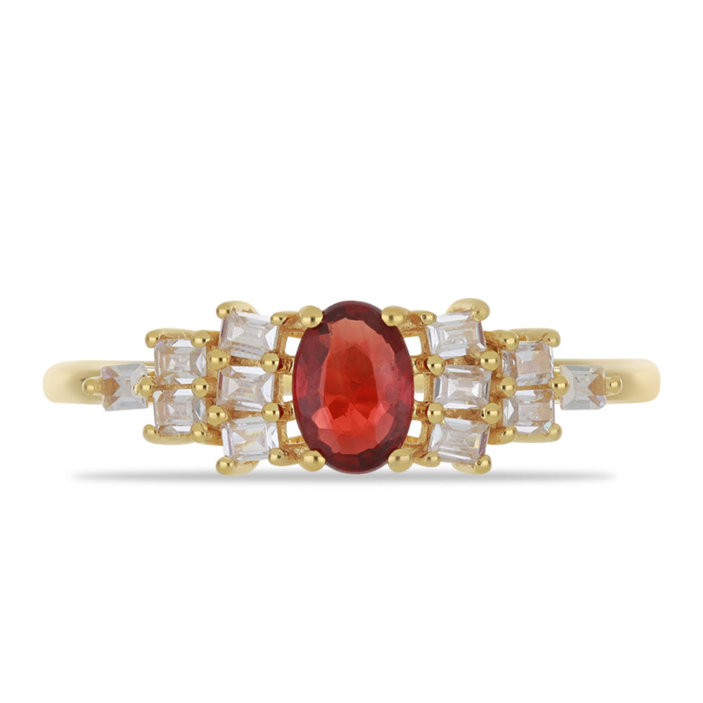Anillo de Oro 9K con Rosario rojo de zafiro y Zircón Blanco 1 