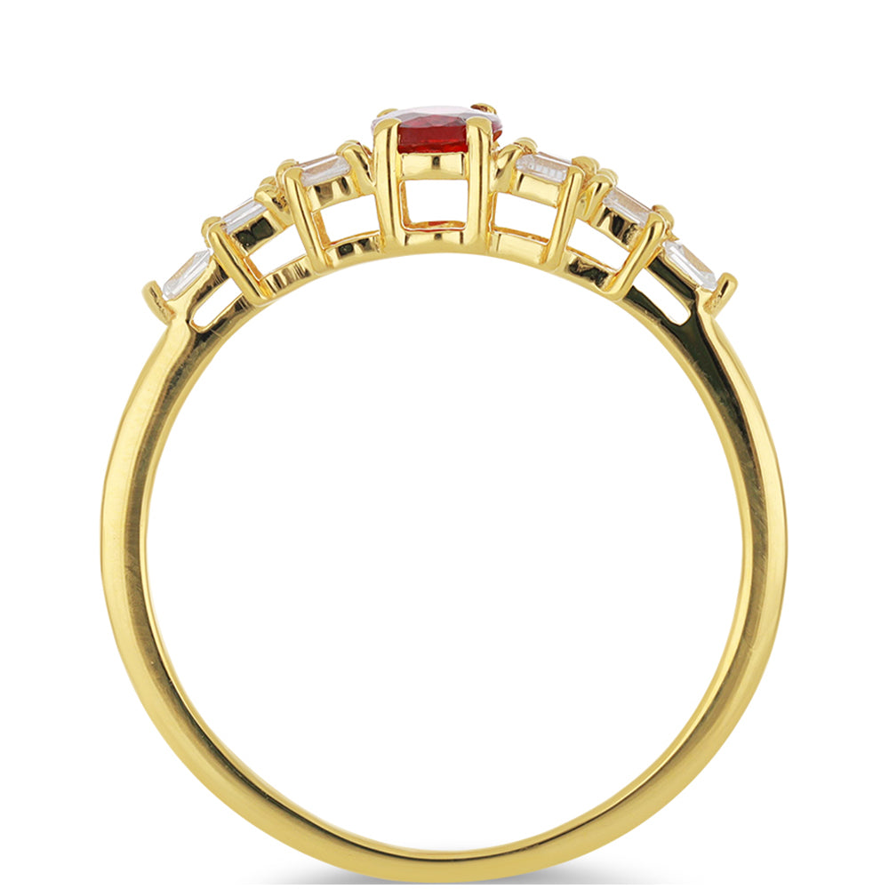 Anillo de Oro 9K con Rosario rojo de zafiro y Zircón Blanco 2 