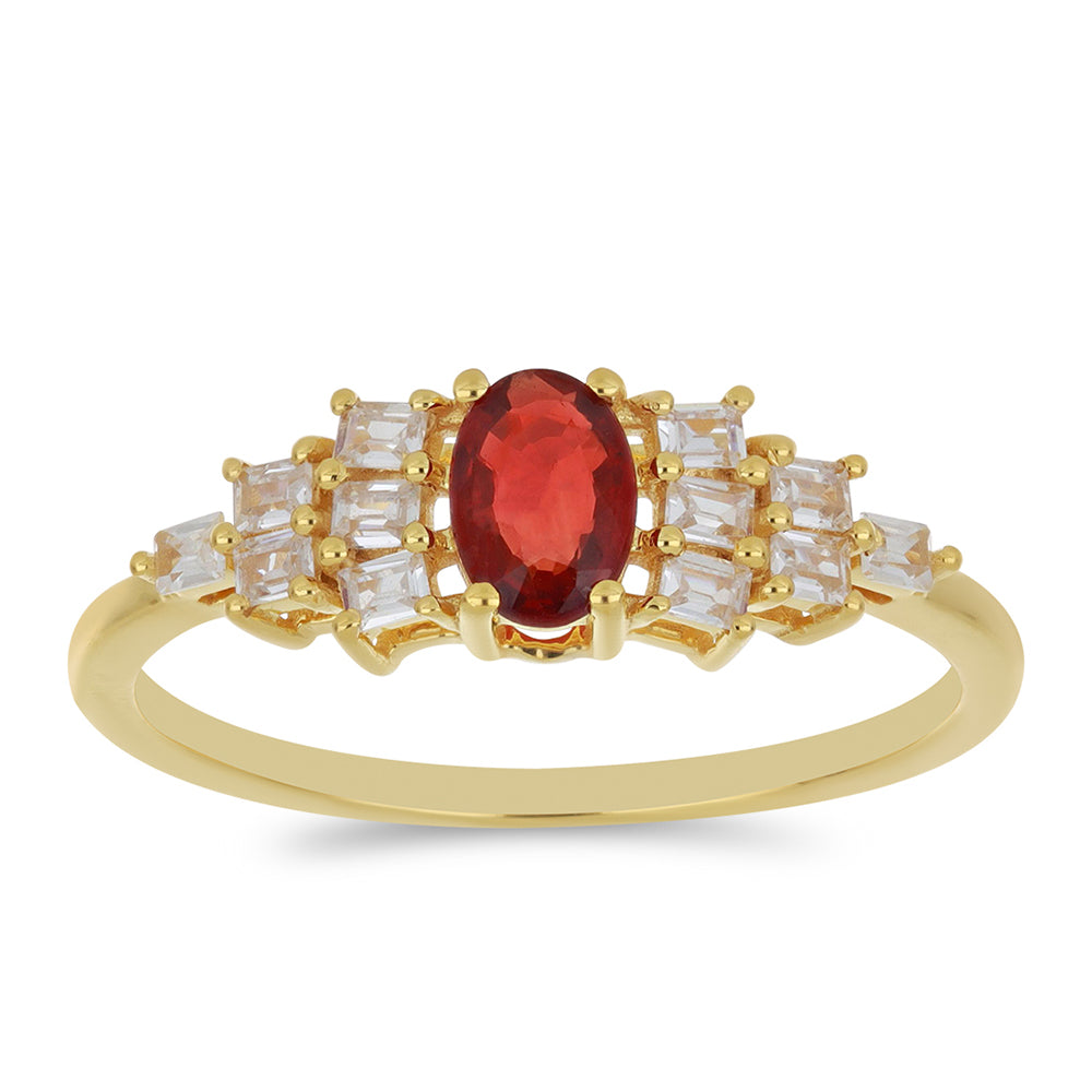 Anillo de Oro 9K con Rosario rojo de zafiro y Zircón Blanco 3 