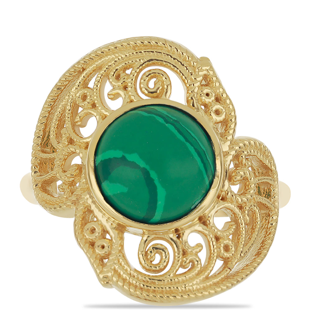 Anillo de Plata Bañada en Oro con Malaquita 1 