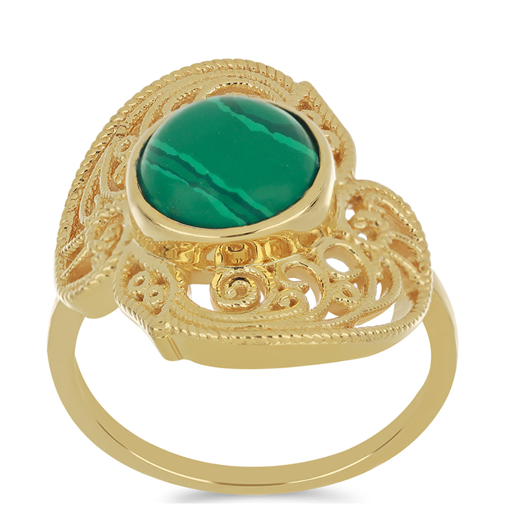 Anillo de Plata Bañada en Oro con Malaquita 3 