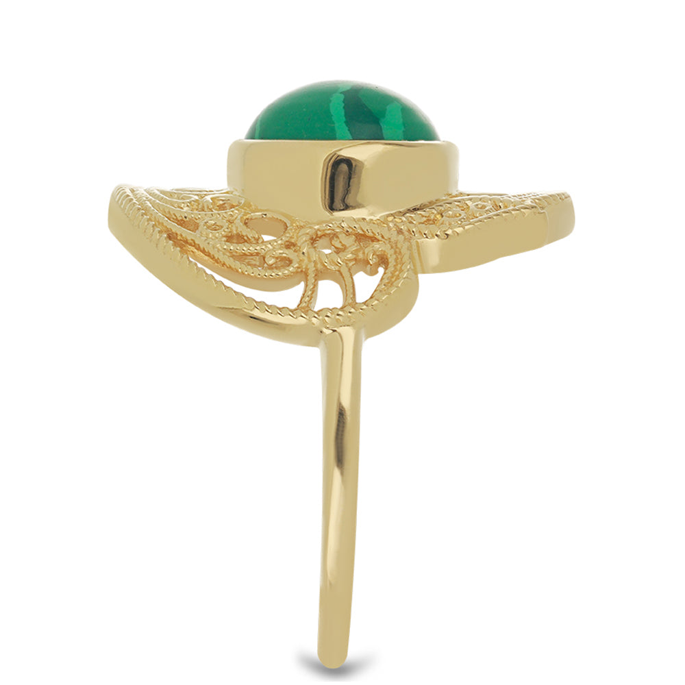 Anillo de Plata Bañada en Oro con Malaquita 4 