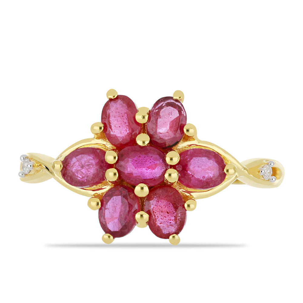 Anillo de Oro 9K con Rubí de Madagascar y Diamante blanco 1 