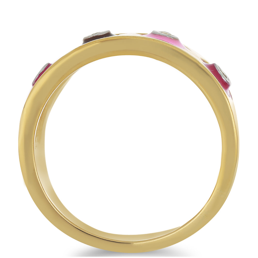 Anillo de Plata Bañada en Oro con Esmalte y Topacio Blanco 2 