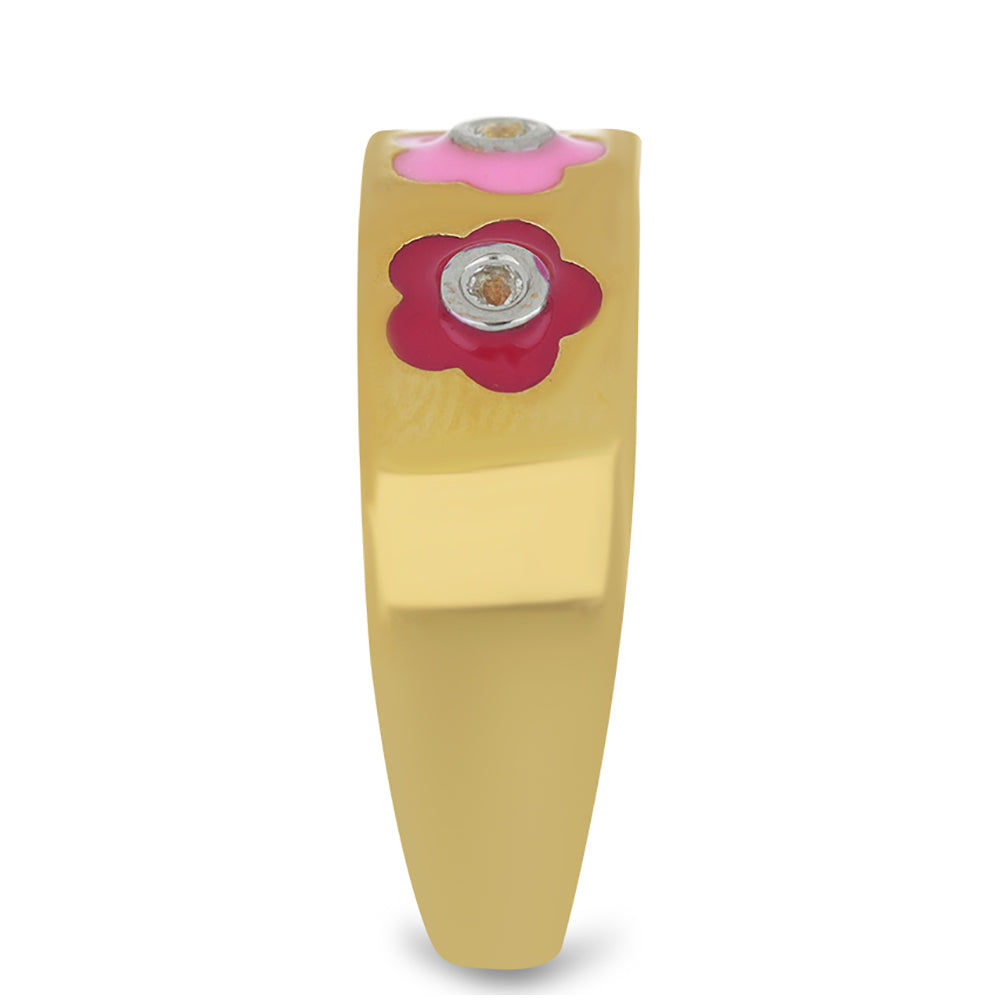 Anillo de Plata Bañada en Oro con Esmalte y Topacio Blanco