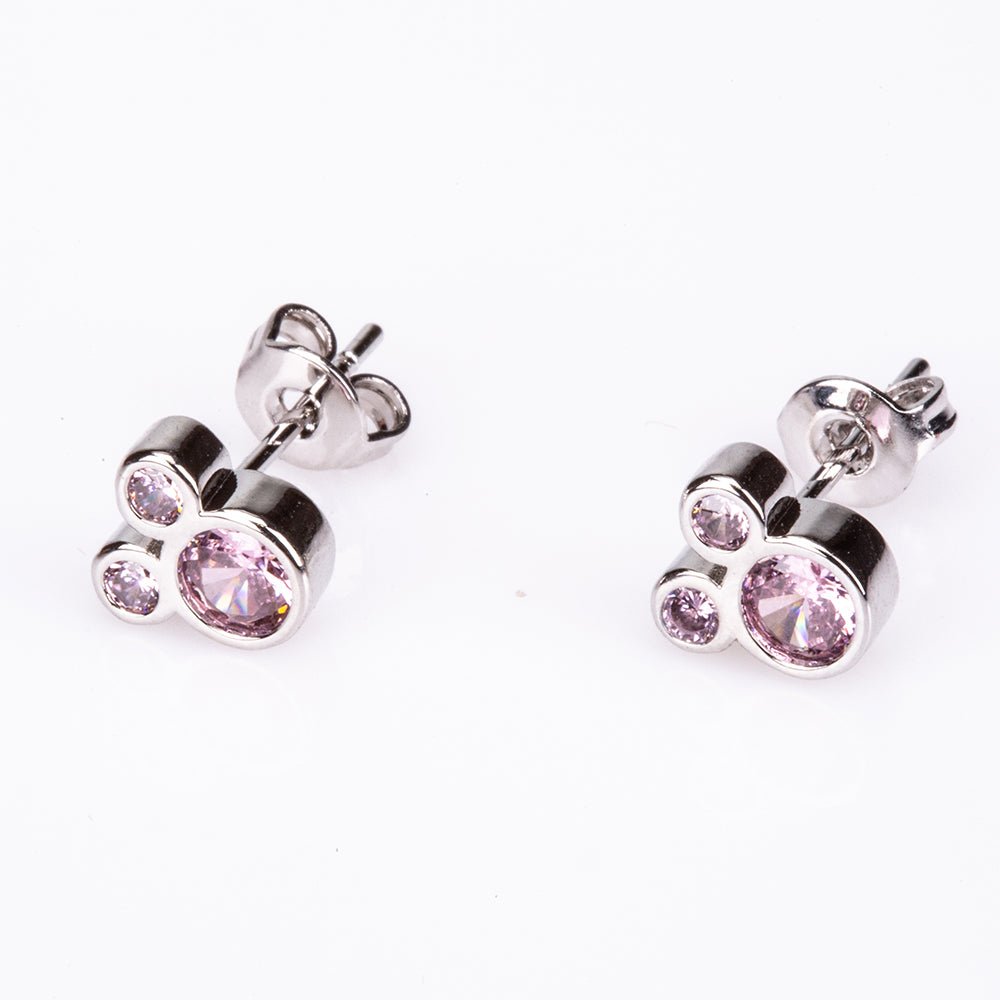Conjunto de Aleación Bañado en Oro Blanco con Cristal Emporia® Rosa ( Collar +Pendientes +Colgante )