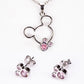 Conjunto de Aleación Bañado en Oro Blanco con Cristal Emporia® Rosa ( Collar +Pendientes +Colgante )